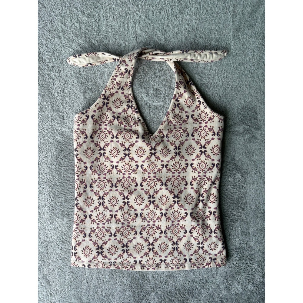 Vintage Y2K Gap Halter Crop Top XS Damask Bird Print Boho Summer Retro Stretchy - Picture 15 of 15